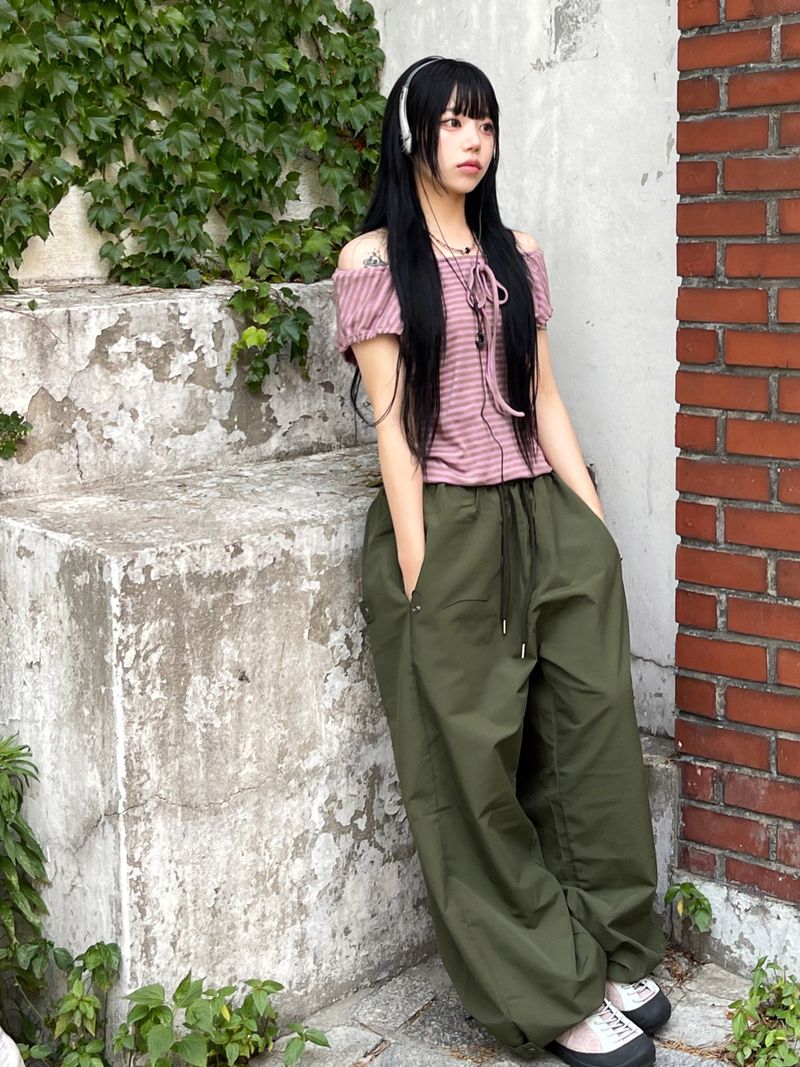 Irmi Nylon Bizo Snap Wide Pants