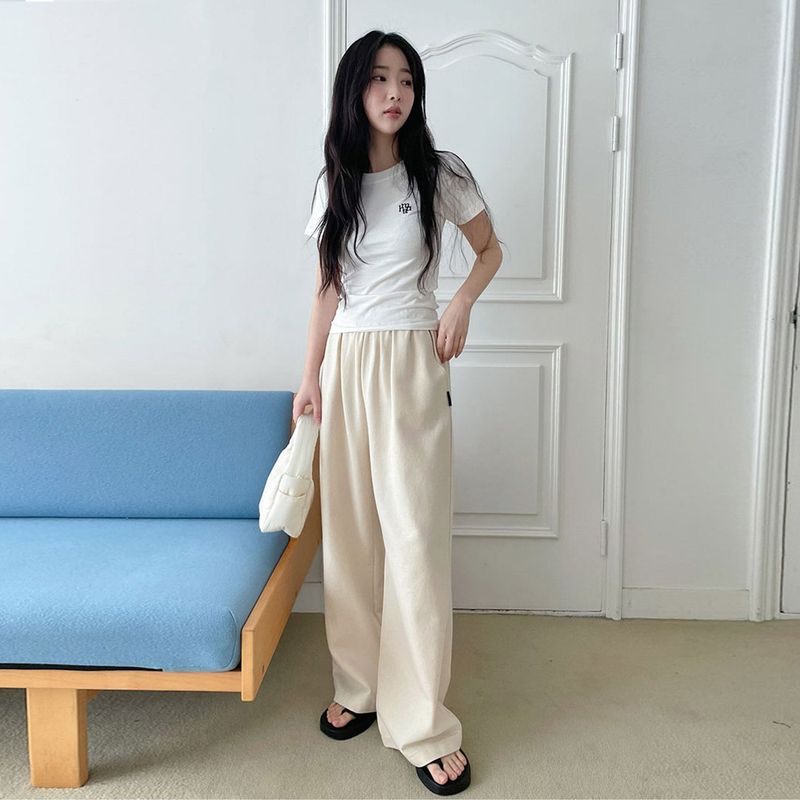 WIDE BANDING COTTON PANTS [LIGHT BEIGE]