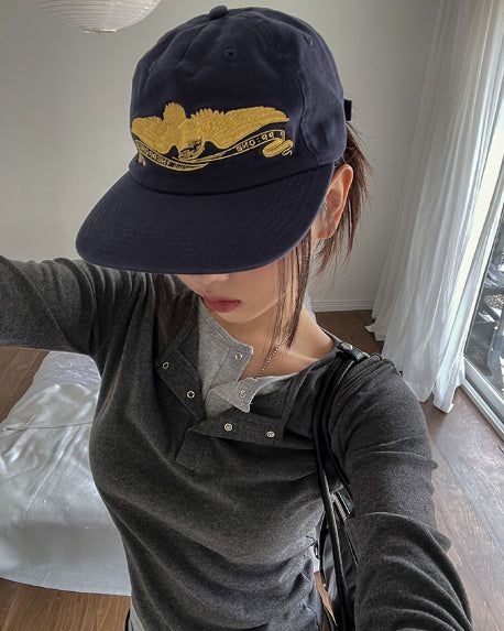 Gold stitch camp cap