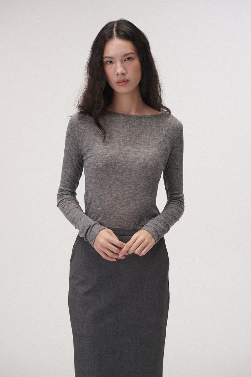 Wool boat neck T (Grey)