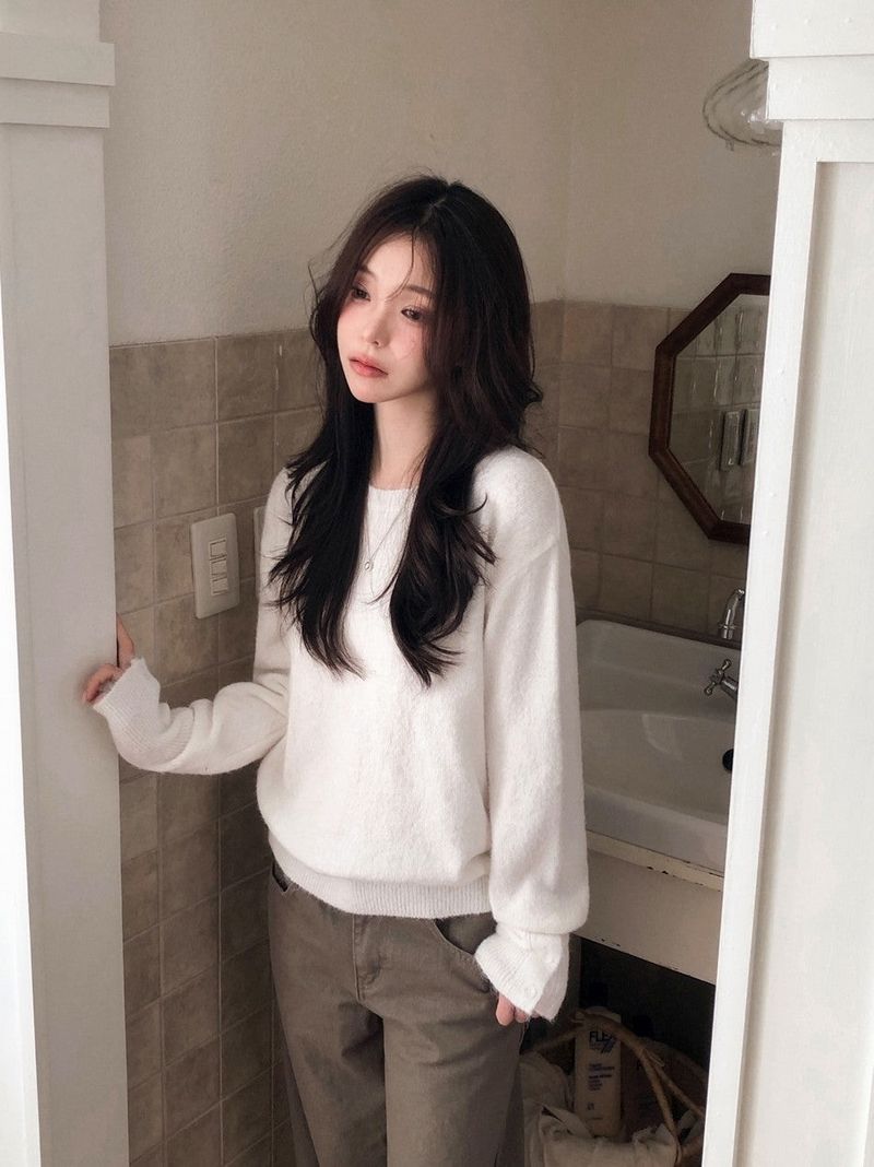 Sleeve Button Loose Wool Round Knit (4color)