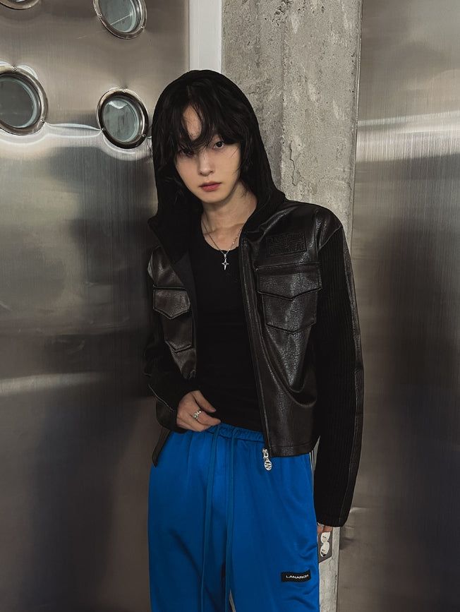 [LANARCH] Noble Leather Pocket Hooded Zip-Up