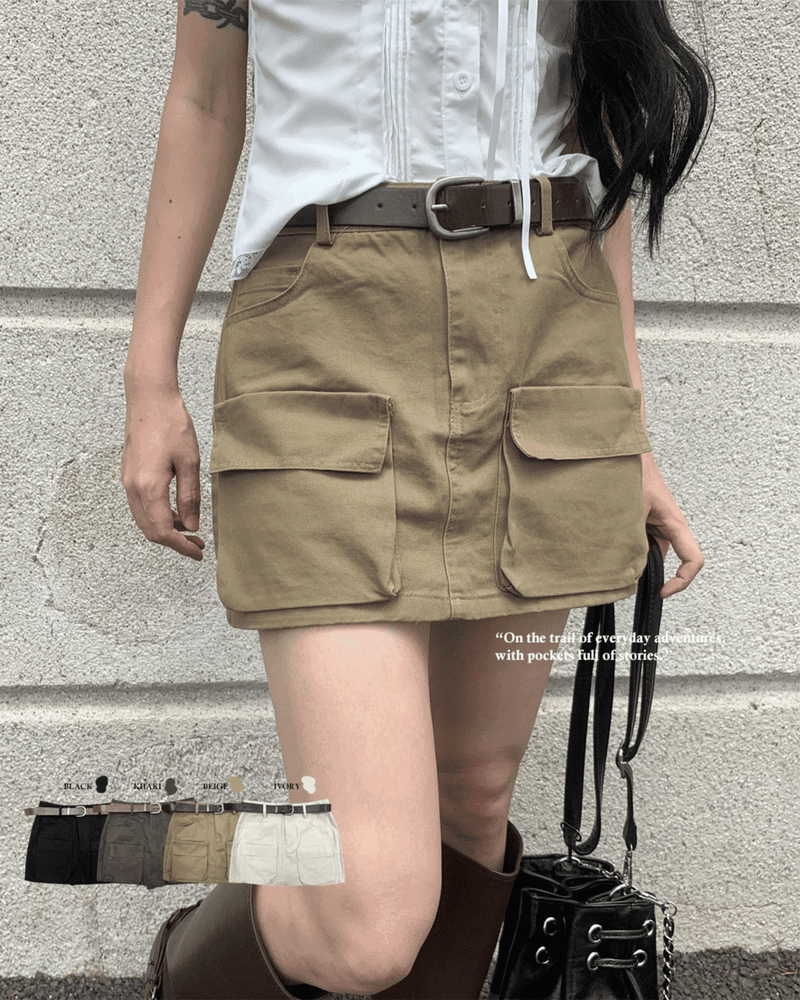 GUSTA（グスタ）の「 Field Cargo Pocket Mini Skirt & Belt SET (4 colors)（Skirts）」