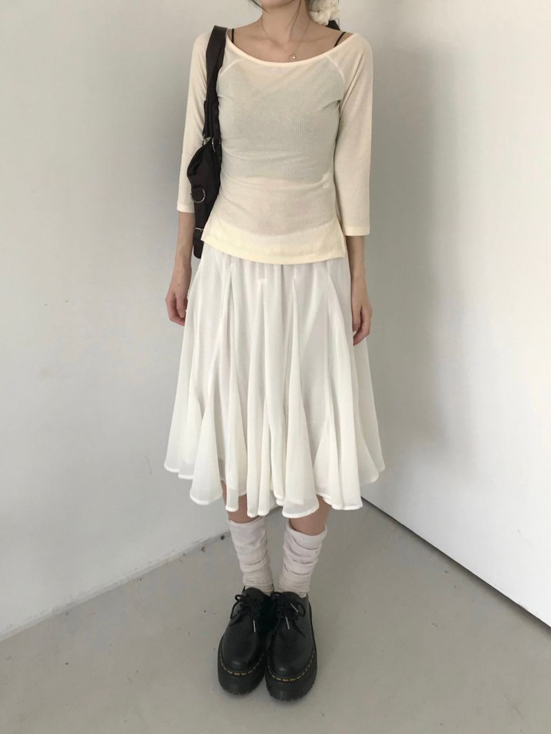 chiffon midi skirt (2color)