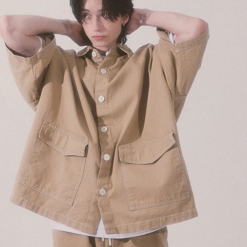 bio jacquard pocket shirts_beige