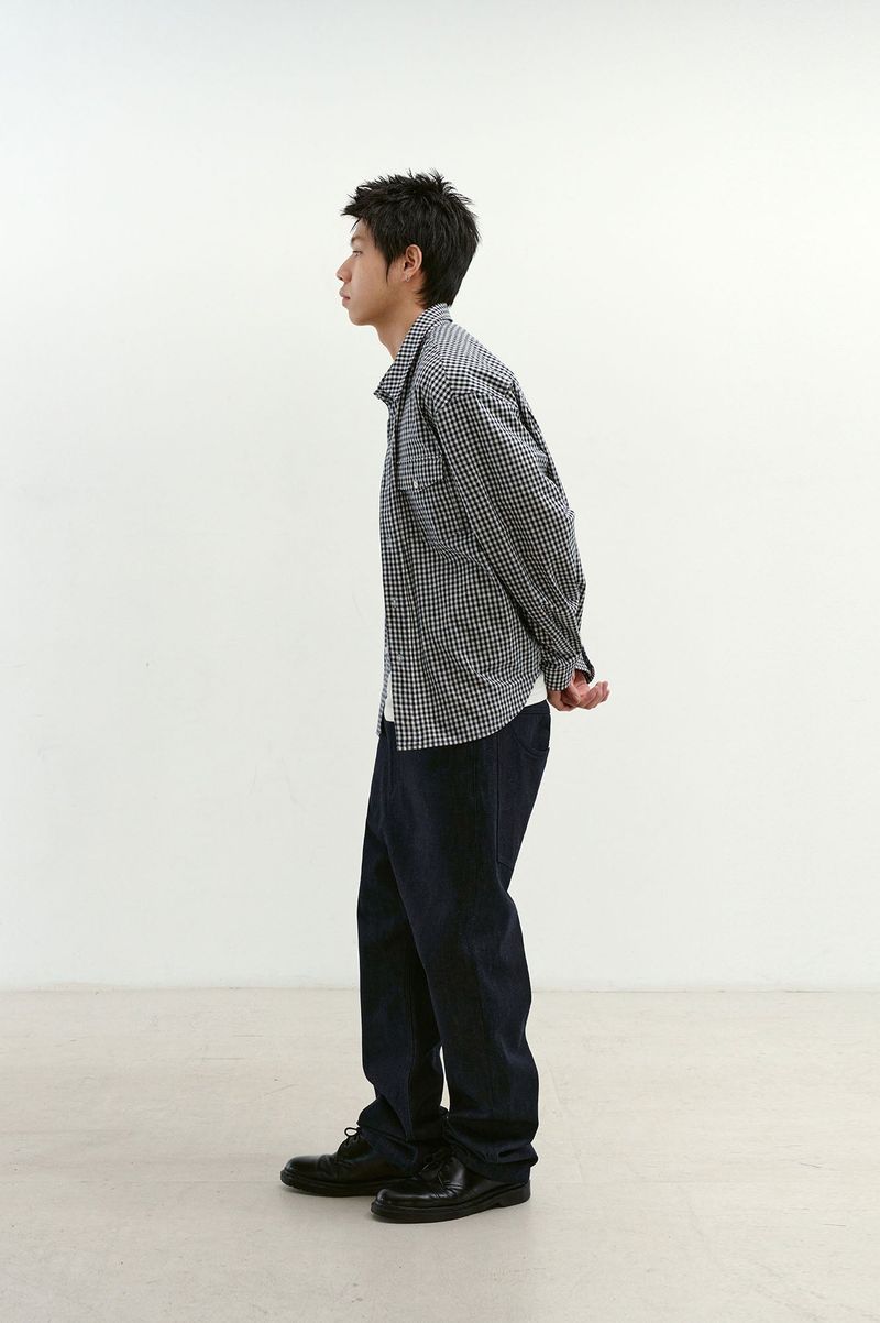 Natural High Waist Baggy Fit Selvedge Denim Pants(Navy)