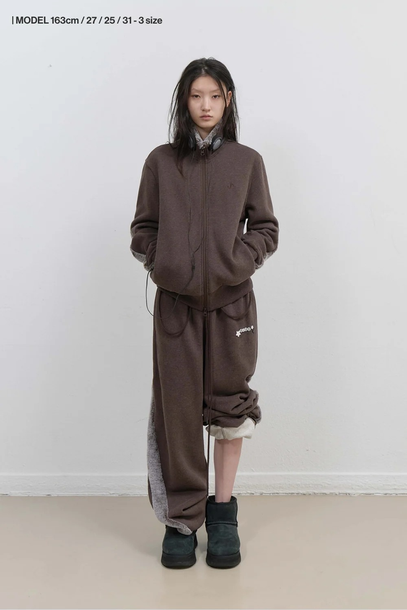 Fur Trim Jersey Zip-up / Stone Brown