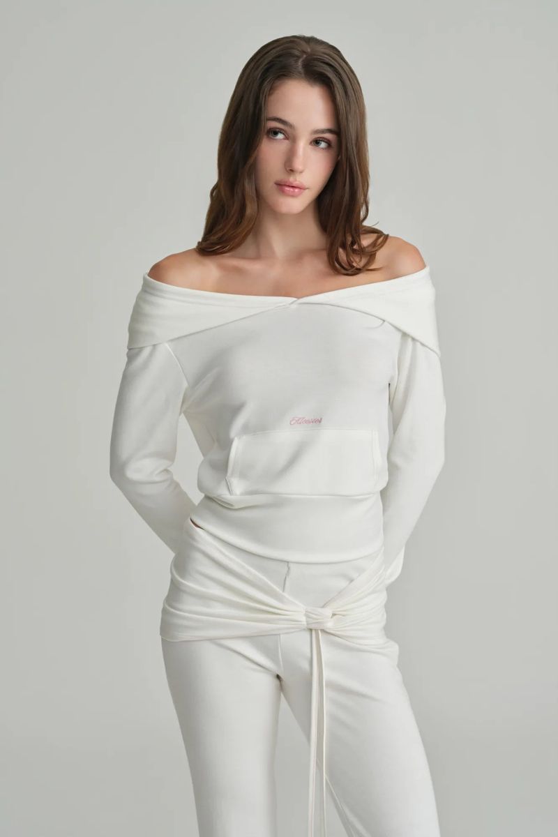 Cupcake off-shoulder hooded top, Ivory