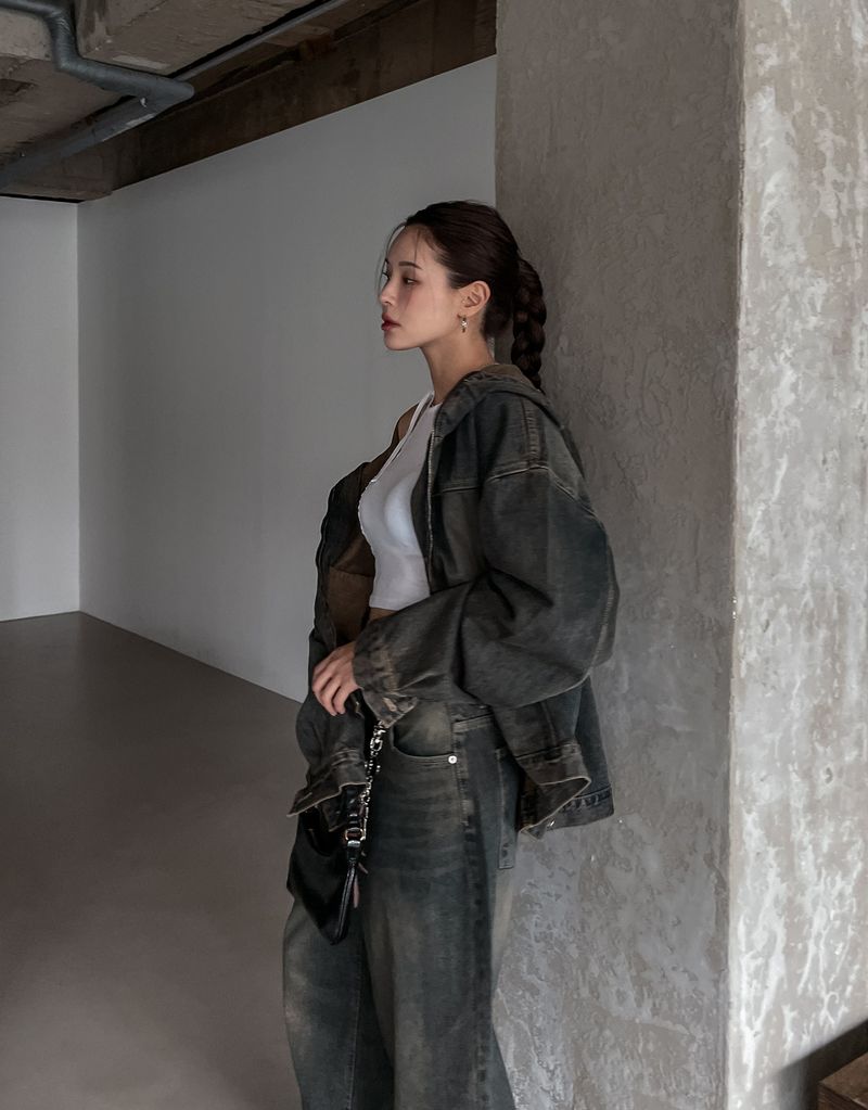 (UNISEX) インアワーウォッシングフードデニムジャケット