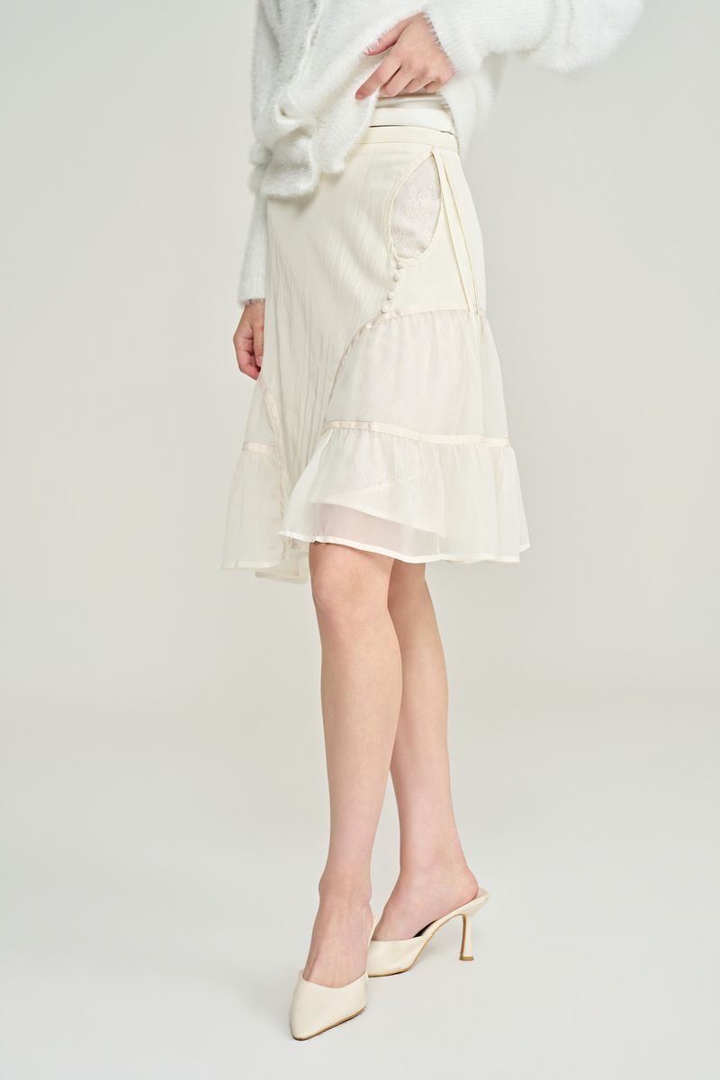 Rose terrace ruffle skirt, Ivory