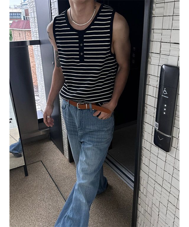 [S/S] Stripe henry neck sleeveless(3color)