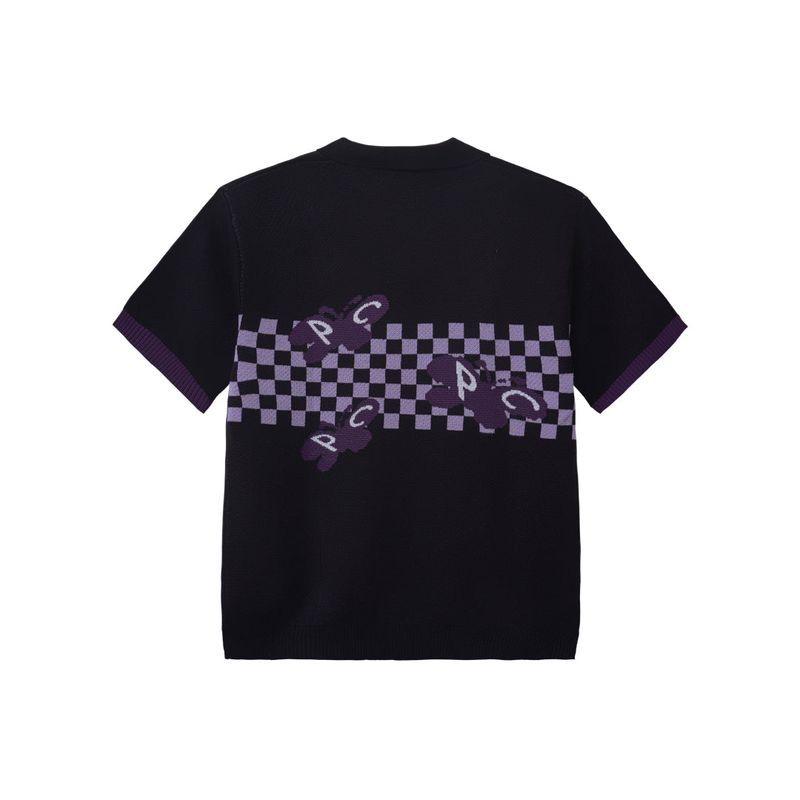 Social Butterfly Knit Polo - Black, White, Purple & Soft Purple