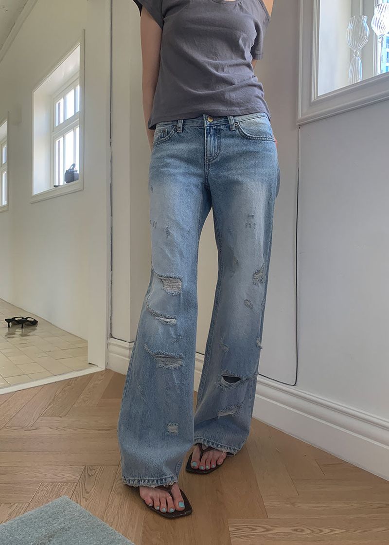 DAMAGE STRAIGHT DENIM (S-L)
