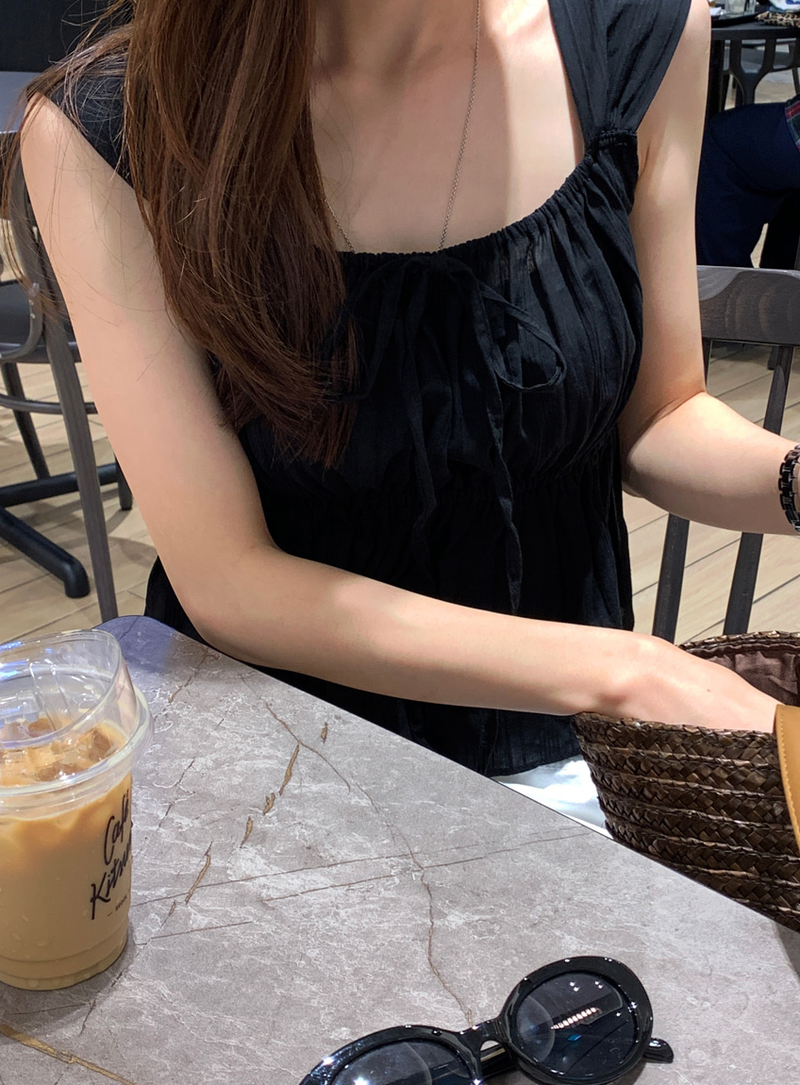 Heather Ribbon Sleeveless Blouse / 2 colors
