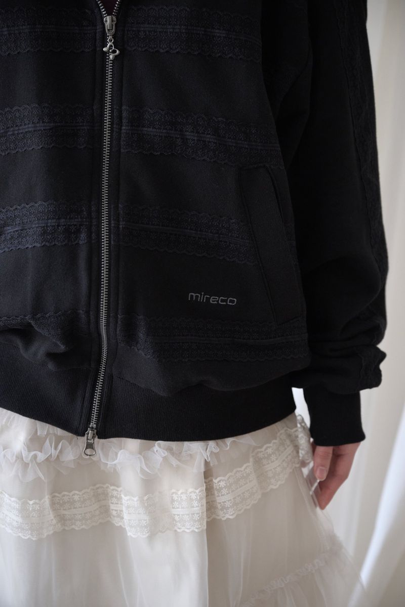 LACED TWOFOLD HOOD ZIP-UP BLACK