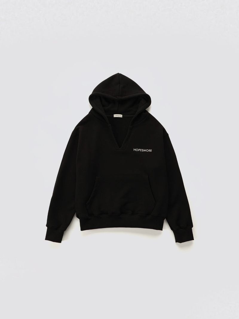 V-neck Logo Hoodie_Black
