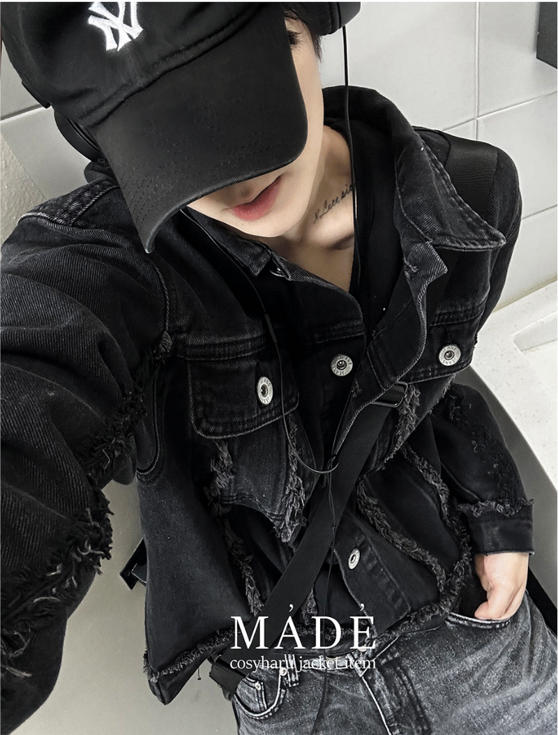 crop off-on detail denim jacket