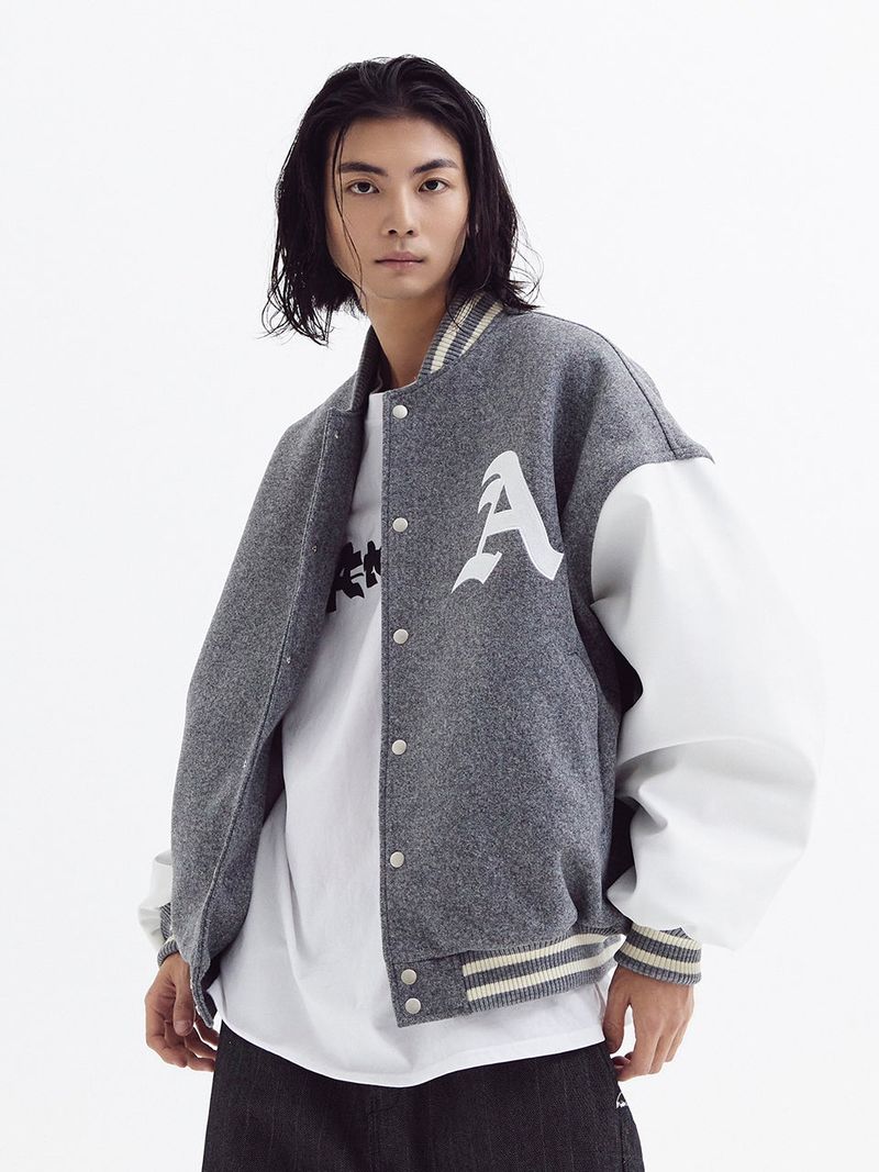 Super balloon wool varsity jacket Melange Gray