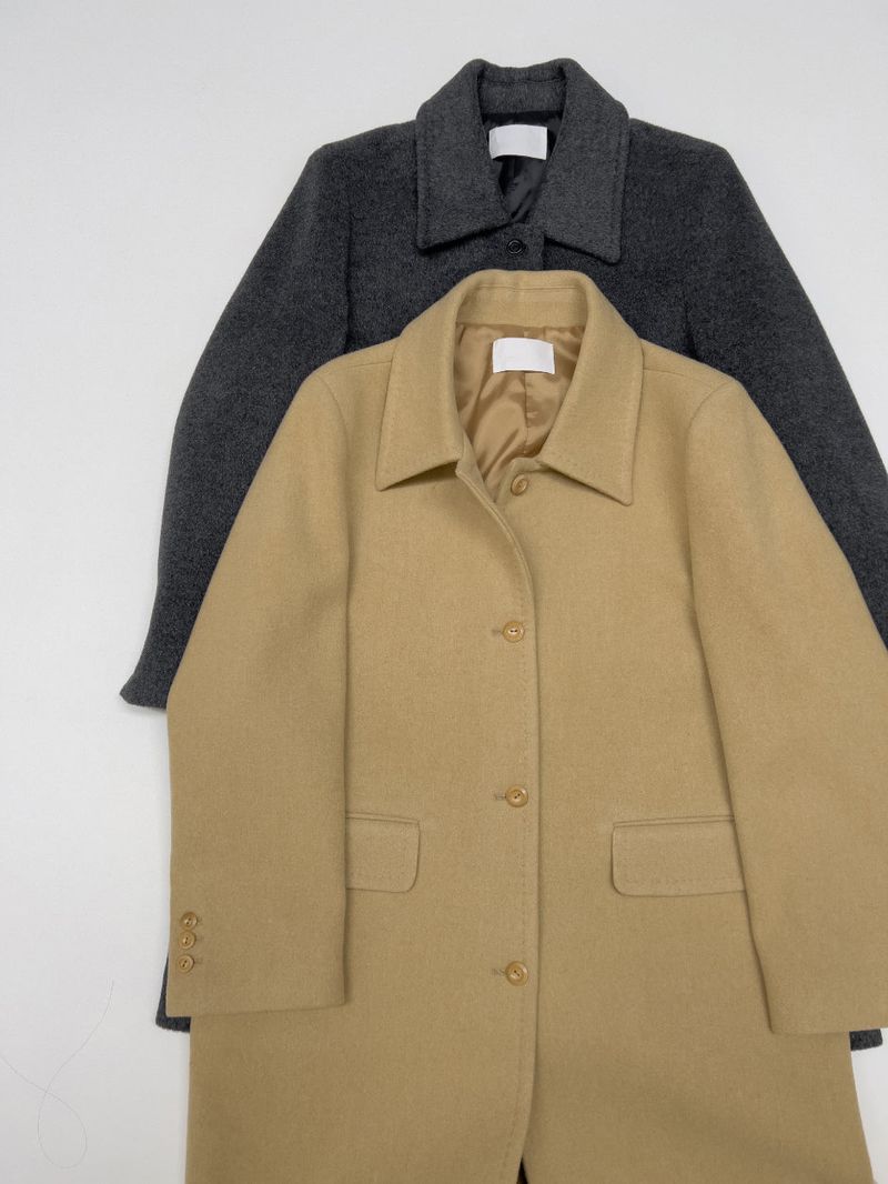 [Merino wool 90%] Stitched collar half coat