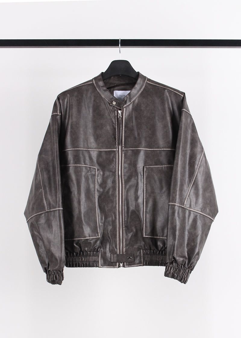NON COLLAR LEATHER JACKET