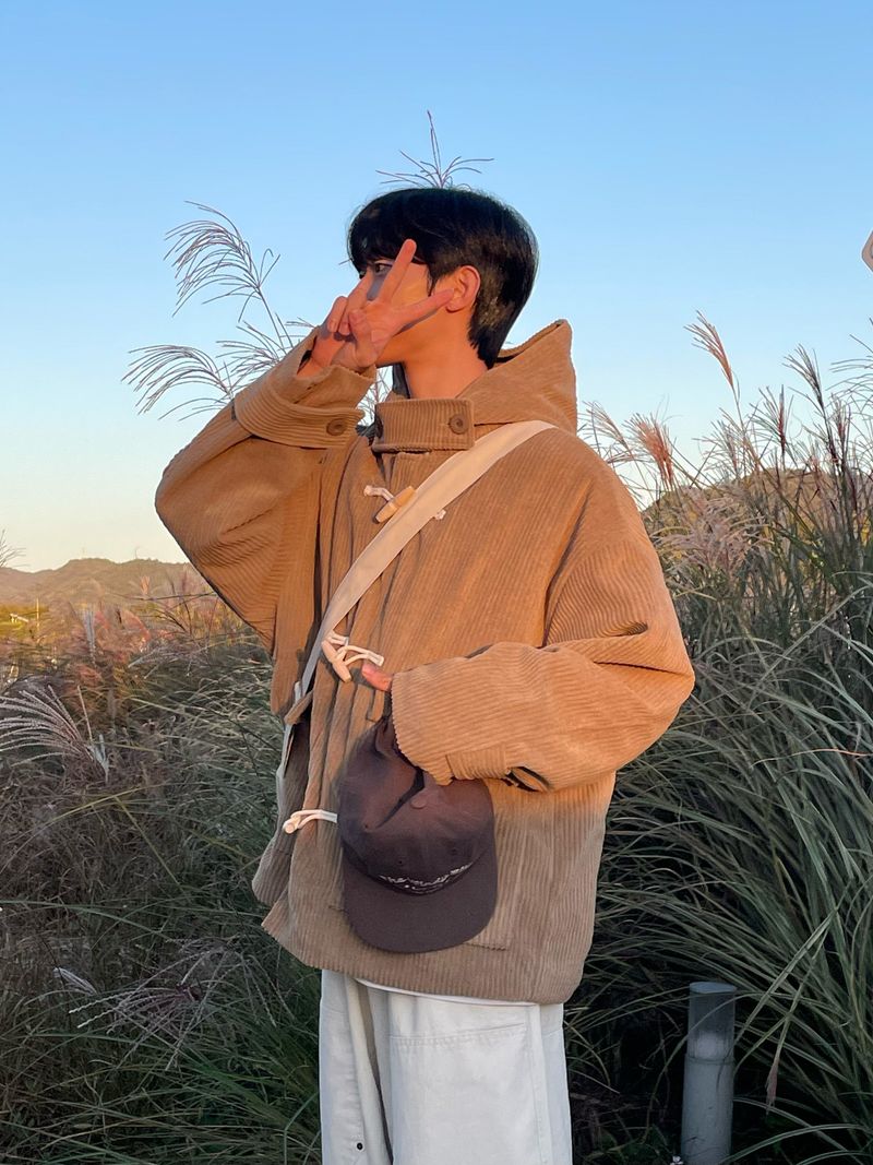 Ribbed Corduroy Duffle Coat (3 Colors)