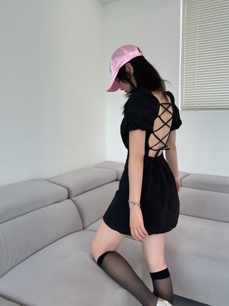 back strap ribbon dress