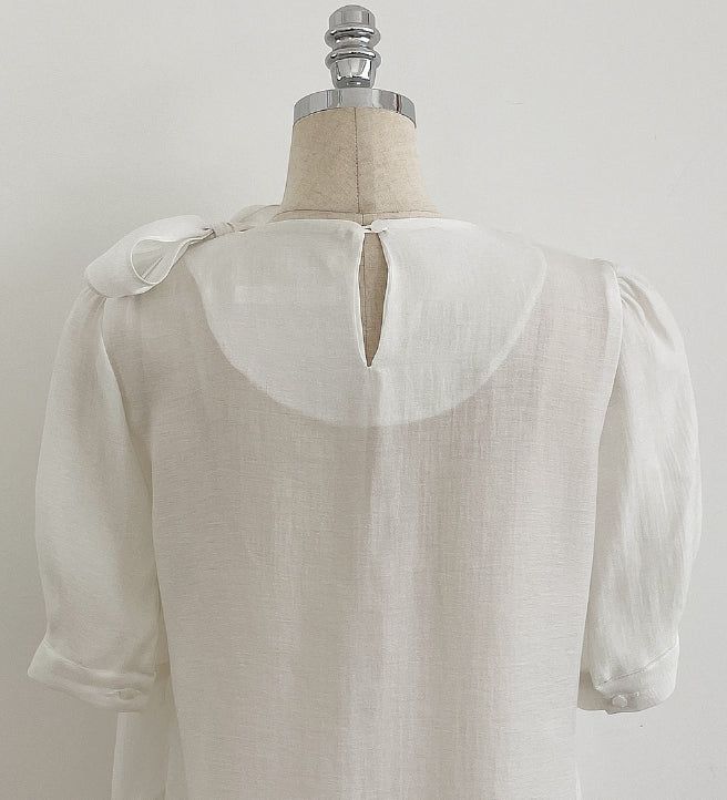 Love It Tie Diagonal Frill Puff Blouse