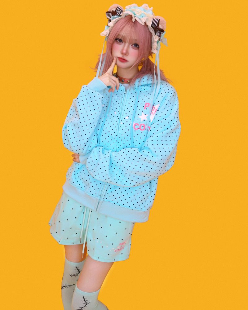 mint candy dot banding shorts