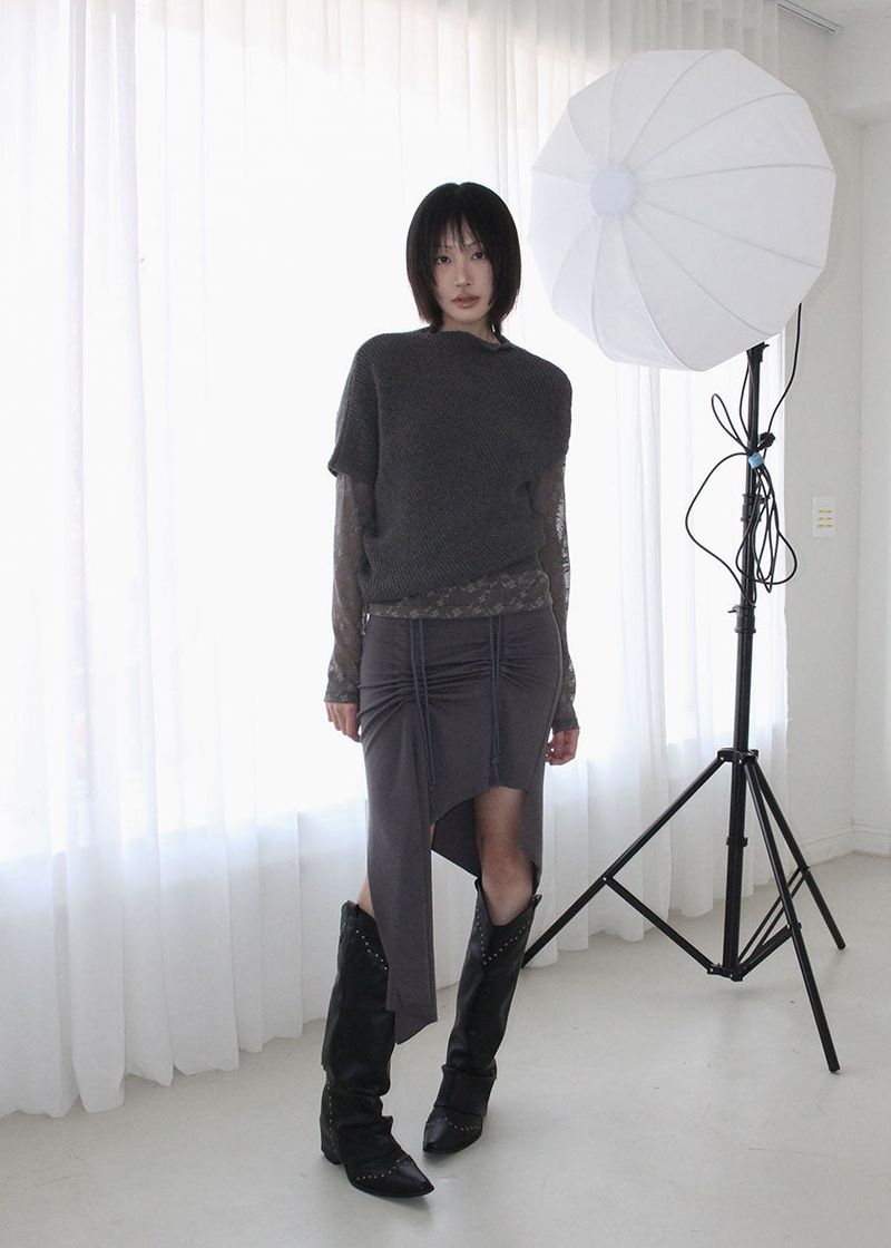 LOW SHIRRING CUTOUT SKIRT (2color)