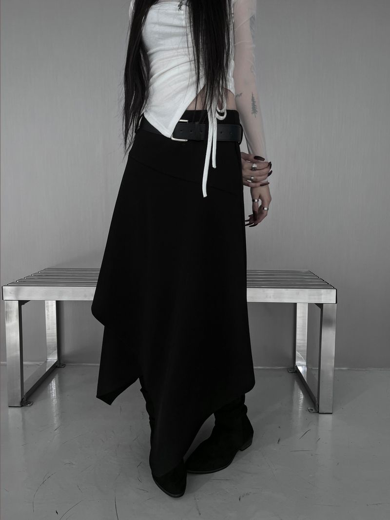 [set] belt shadow wrap skirt (2color)