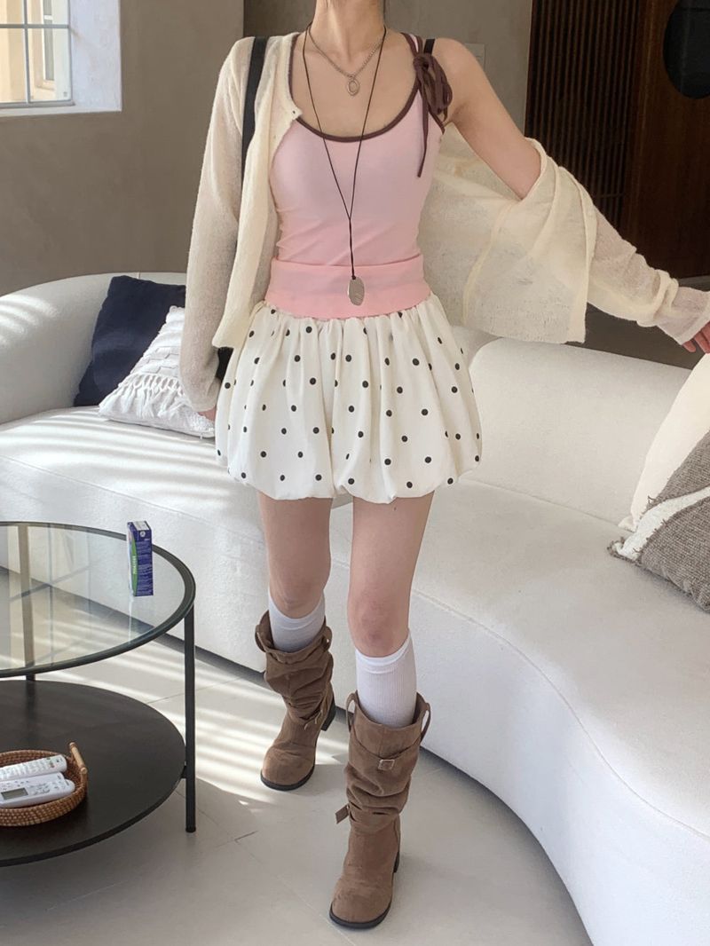 Dot Mellow Balloon Fit Mini Skirt