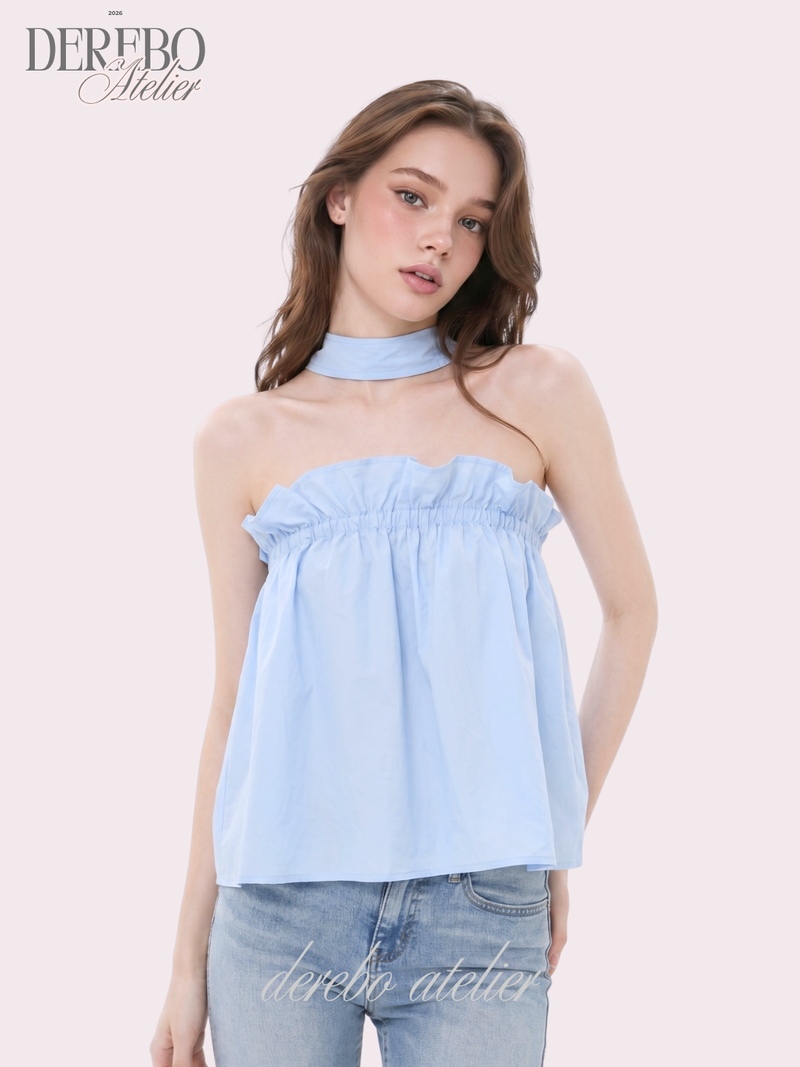 neck halter frill sleeveless top blouse