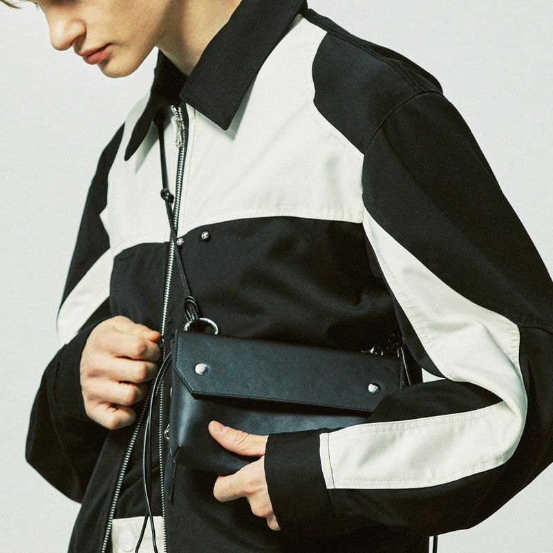 piping leather strap flap bag & utility key ring black
