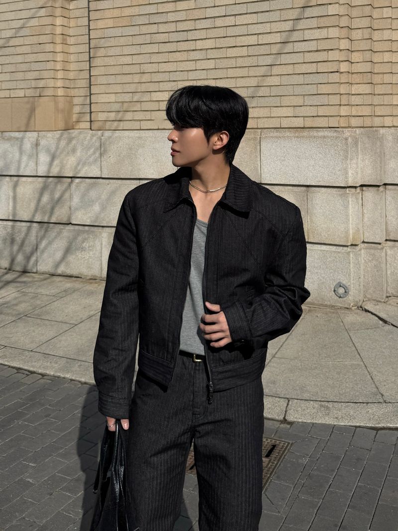 Herringbone shoulder denim jacket