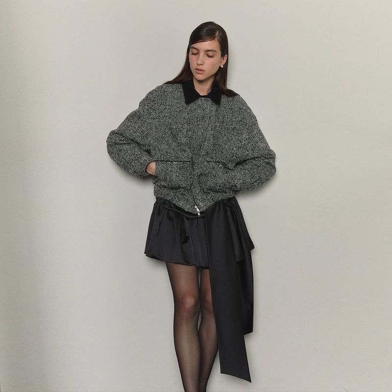 Herringbone Wool Bomber Jacket _ Grey