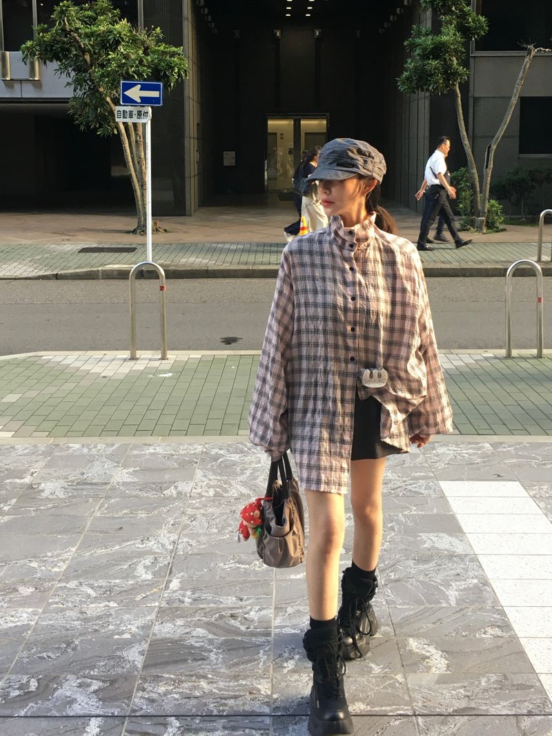 Hyper High-Neck Over Check Shirt (2c)