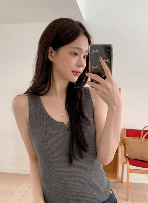 #Button Point Rib Sleeveless (3color)
