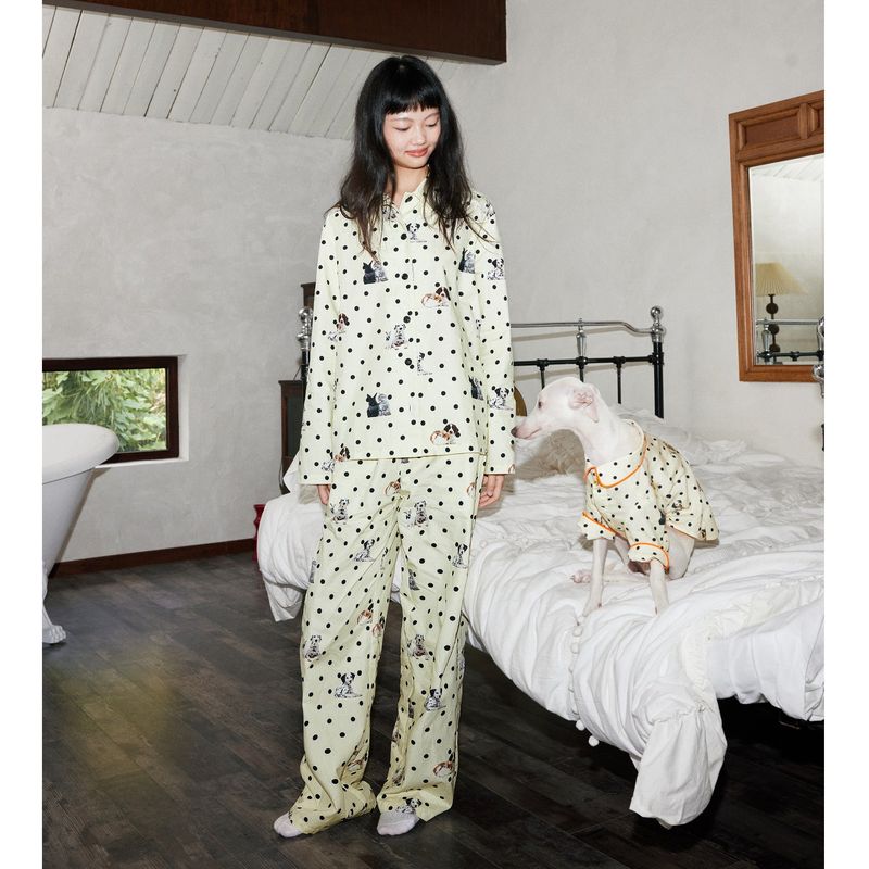 a hotot(ア ホトット)の「Cotton Polka Dot Cat, Dog & Rabbit Print Shirt-Style pajamas Loungewear Set(Setup)」