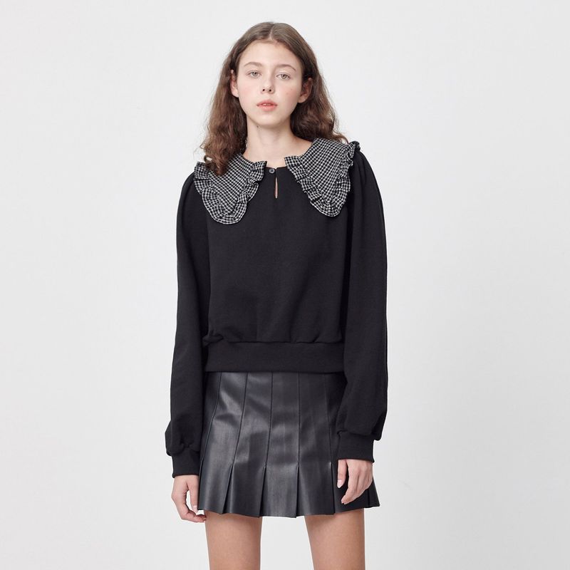 Between A and B（ビットウィーンエーアンドビー）の「CHECK COLLAR CROP SWEATSHIRT_BLACK（Tops）」