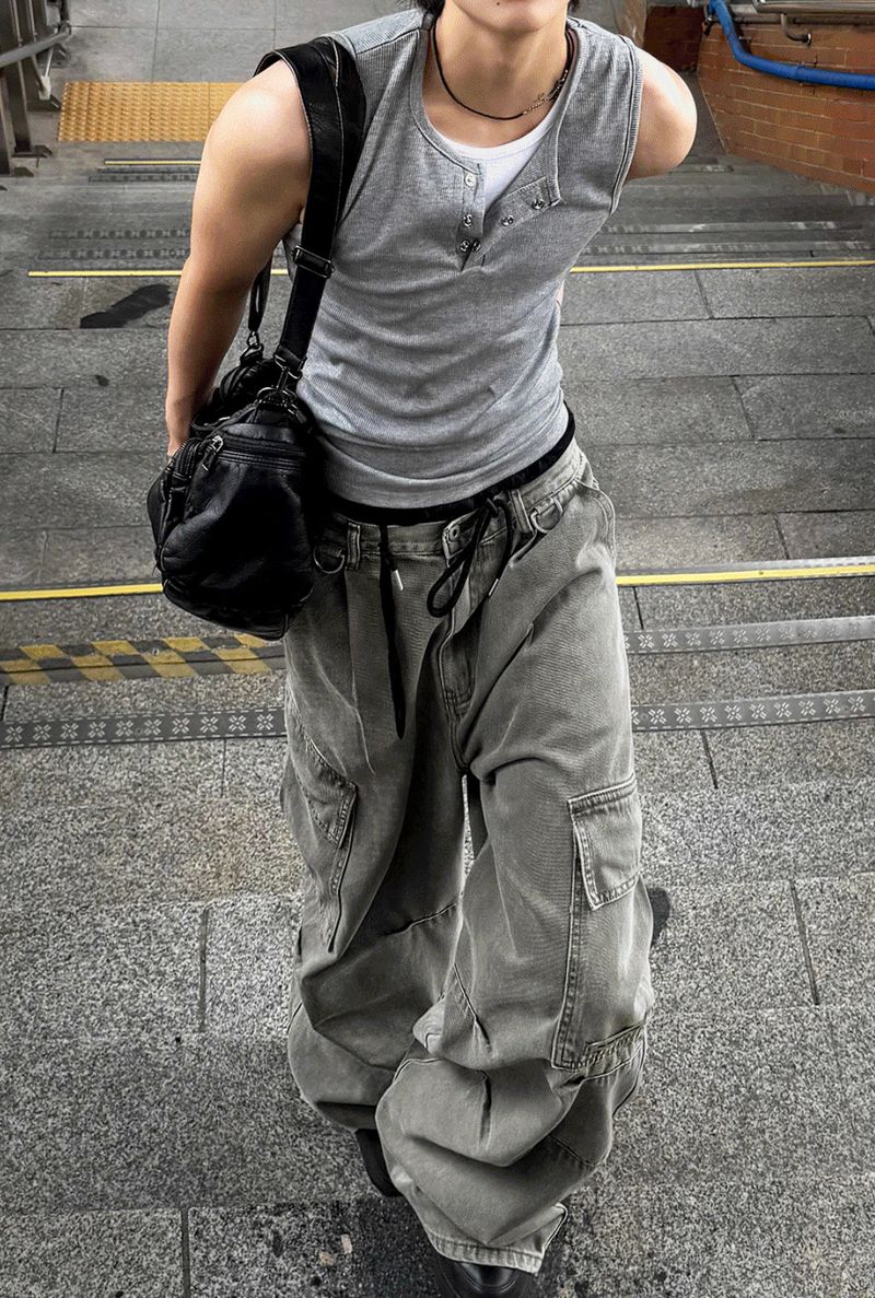Pinter Aesthetic Raw Denim Keyring Cargo Pants