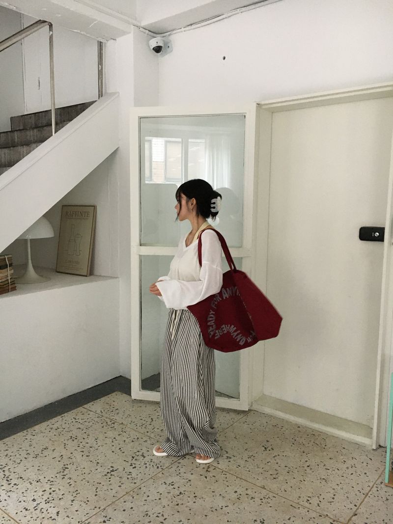 Seersucker striped wide pants (2c)