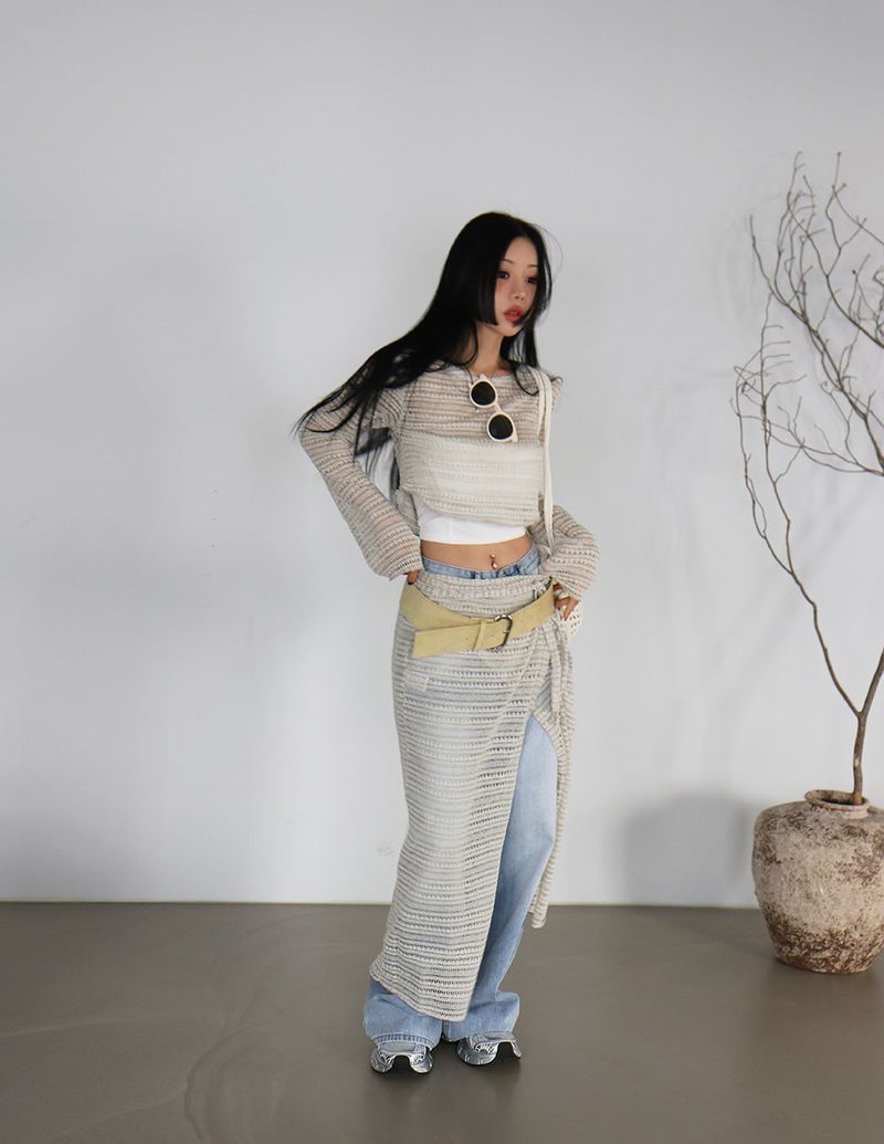 Crochet See-Through Cropped Knitwear