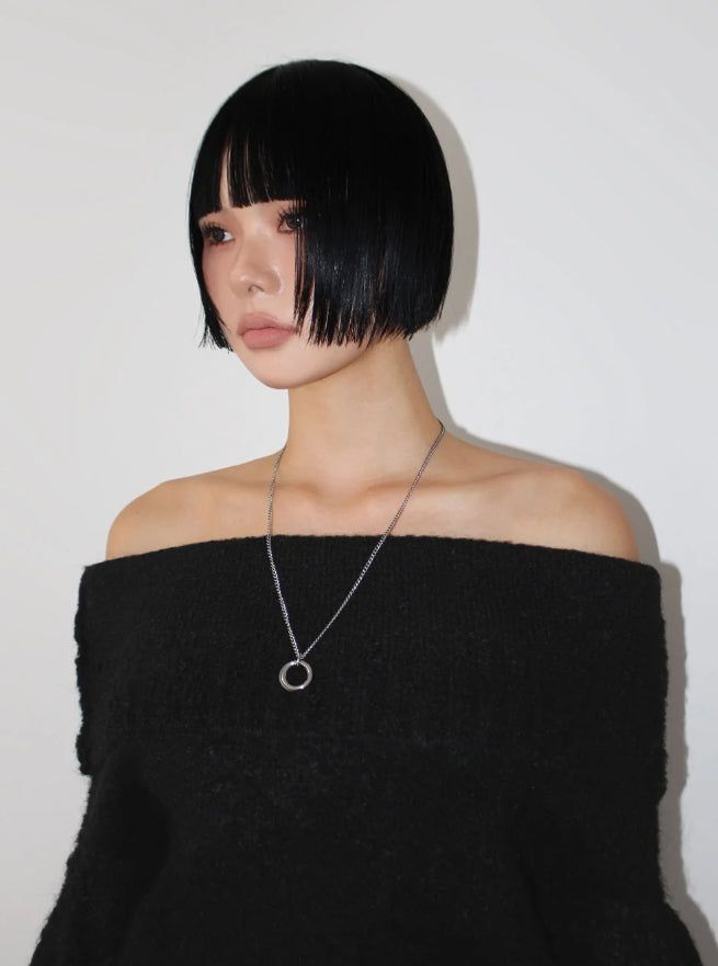 (WOOL) BOUCLE OFF-SHOULDER KNIT