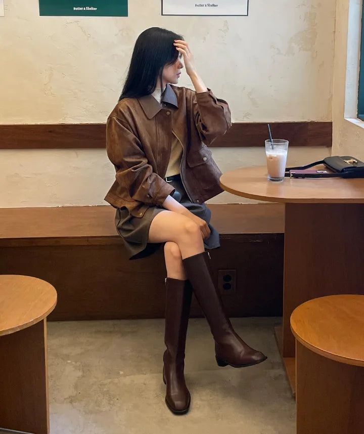 Hent Leather Collar Suede Jacket