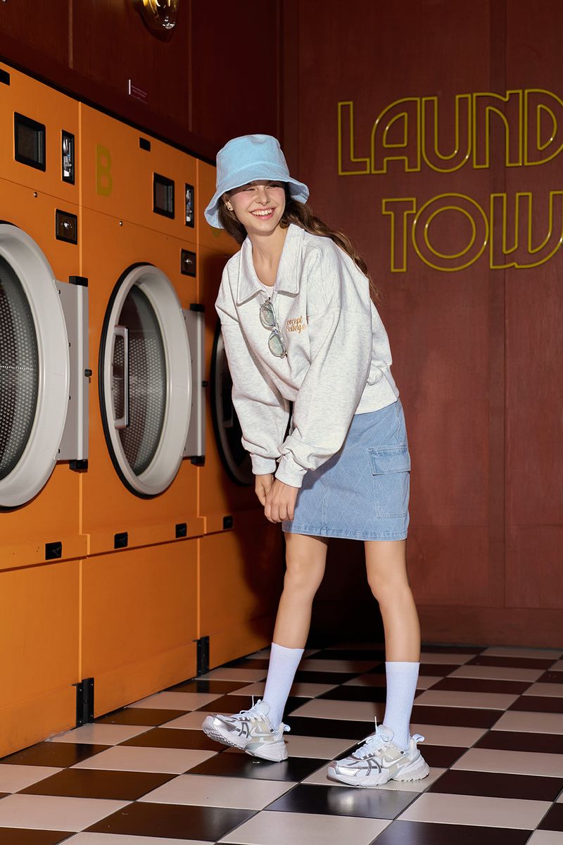Basic logo Collar Cropped Sweatshirt / Ash Gray [Women]