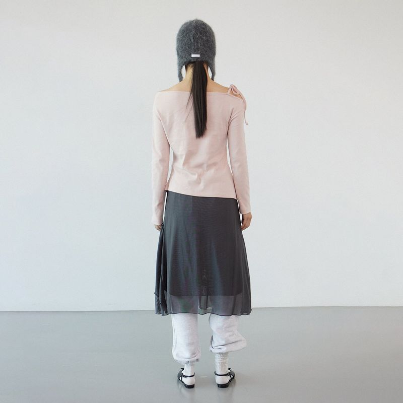 Mesh ruffle skirt_dark gray