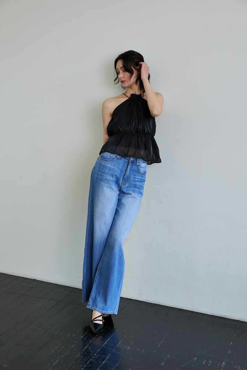 PEARL HALTERNECK TOP / BLACK