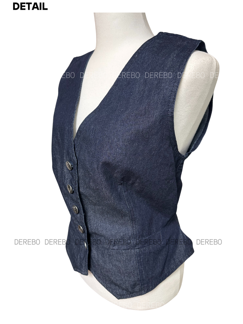 Dark blue denim vest pants two-piece