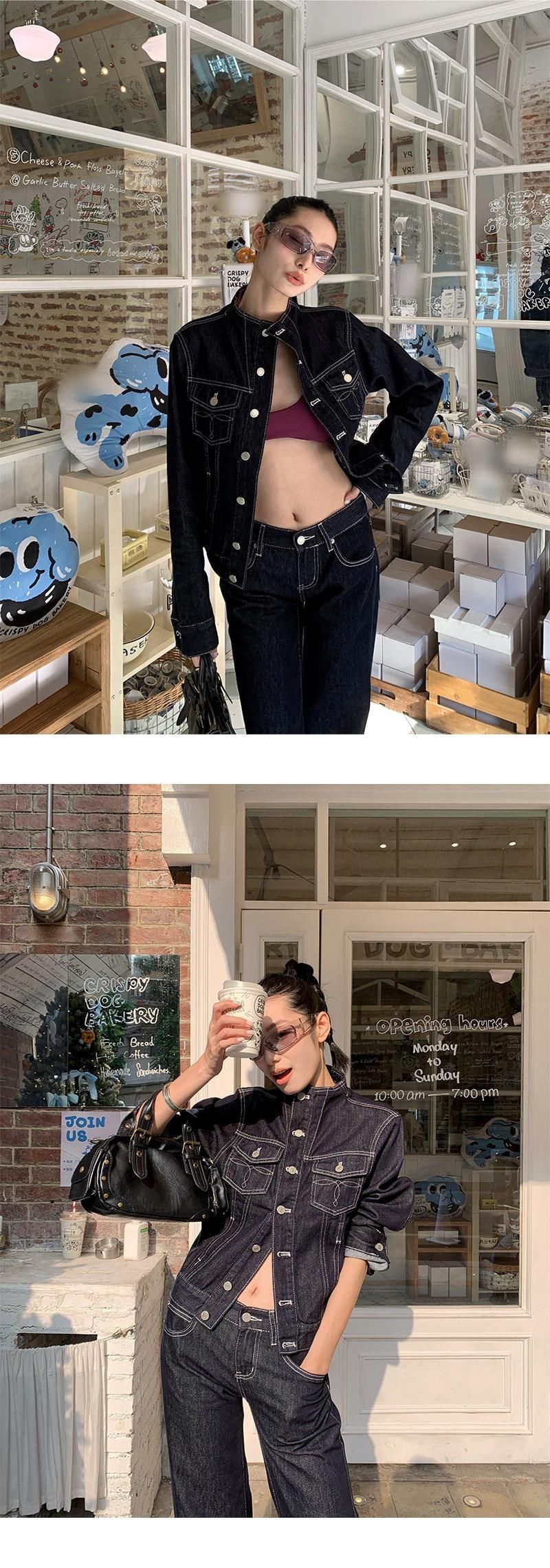 Black jeans stitch denim jacket (TOP)