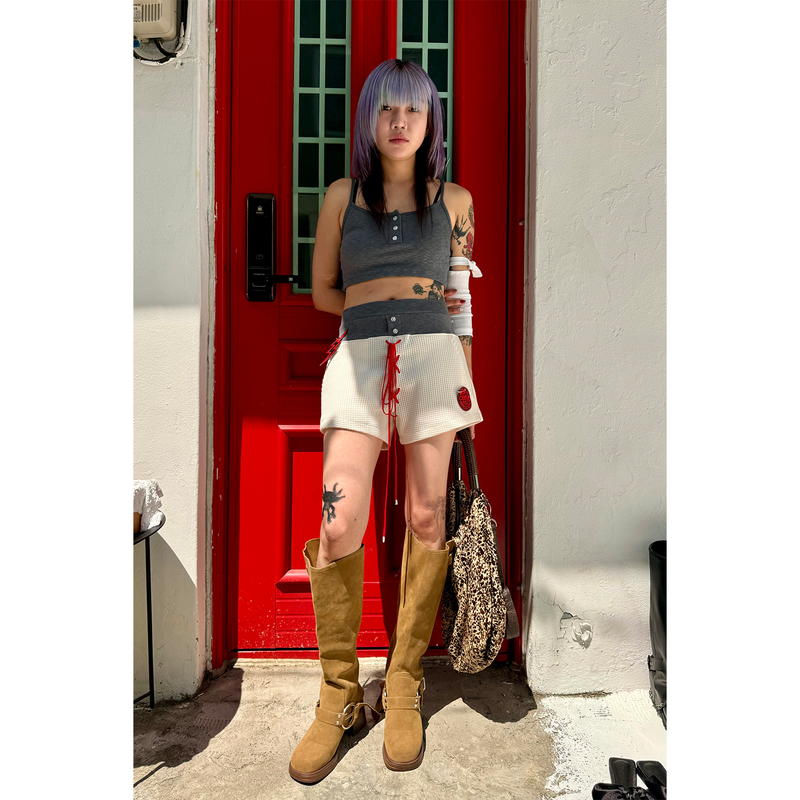 TWO-TONE WAIST WAFFLE SHORTS